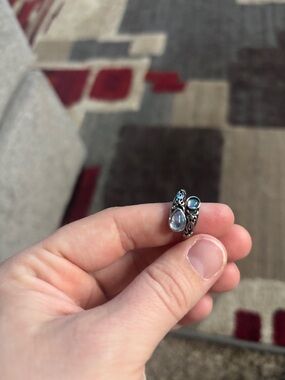 Sterling Silver Moonstone Teardrop Ring - Iridescent Blue